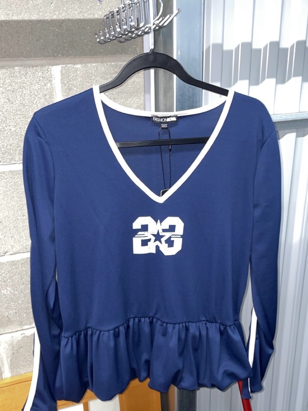 Fashion Nova Navy V-Neck Long Sleeve